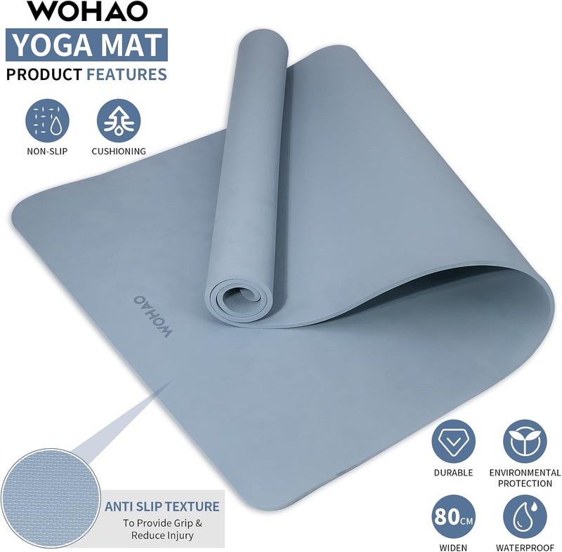 wohao حصيرة يوغا عريضة وسميكة 8 مم، 72"x31.5" حصيرة تمرين كبيرة غير قابلة للانزلاق، مادة POE ممتازة لراحة واستقرار فائق، مع حزام لصالة الألعاب الرياضية المنزلية، بيلاتس - Image 2